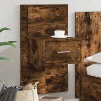 Berkfield Home Wall-mounted Bedside Cabinet with LED Lights Smoked Oak in Brown