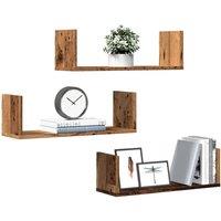 Berkfield Home Wall Shelves 3 pcs Old Wood 58x18x18 cm Engineered Wood in Brown | Size: 58 x 18 x 18 cm