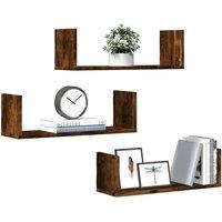 Berkfield Home Wall Shelves 3 pcs Smoked Oak 58x18x18 cm Engineered Wood in Brown | Size: 58 x 18 x 18 cm