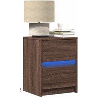 Berkfield Home Bedside Cabinet with LED Lights Brown Oak Engineered Wood