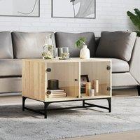 Berkfield Home Coffee Table with Glass Doors Sonoma Oak 68.5x50x50 cm in Brown