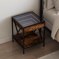 Berkfield Home Bedside Table with Infinity LED Smoked Oak 40x40x49 cm in Brown | Size: 40 x 40 x 49 cm