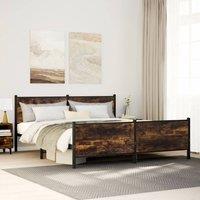 Berkfield Home Metal Bed Frame without Mattress Smoked Oak 200x200 cm in Brown