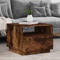 Berkfield Home Coffee Table with LED Lights Smoked Oak 50x49x40 cm in Brown | Size: 50 x 49 x 40 cm