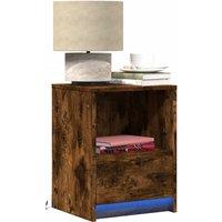 Berkfield Home Bedside Cabinets with LED Lights 2 pcs Smoked Oak Engineered Wood in Brown