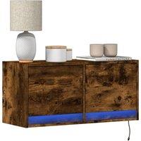 Berkfield Home TV Wall Cabinet with LED Lights Smoked Oak 80x31x35 cm in Brown | Size: 80 x 31 x 35 cm