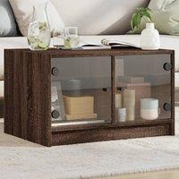 Coffee Table with Glass Doors Brown Oak 68x50x42 cm