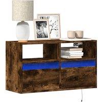 Berkfield Home TV Wall Cabinet with LED Lights Smoked Oak 80x31x45 cm in Brown | Size: 80 x 31 x 45 cm