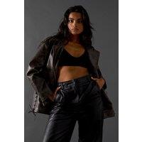 Oversized Whipstitch Detail Leather Look Jacket