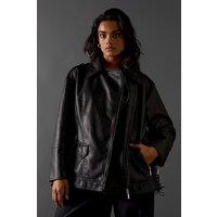 Oversized Whipstitch Detail Leather Look Jacket