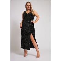 Yours Women's Sequin Velvet Maxi Dress in Black | Size: 24