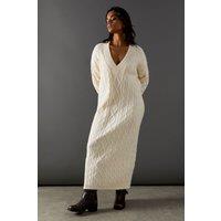 Cosy Cable Knit V Neck Maxi Jumper Dress