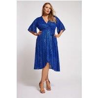 Yours Women's Sequin Wrap Dress in Blue | Size: 26-28