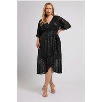 Yours Women's Sequin Wrap Dress in Black | Size: 20