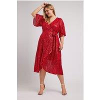 Yours Women's Sequin Wrap Dress in Red | Size: 20
