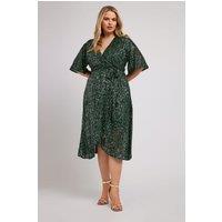 Yours Women's Sequin Wrap Dress in Green | Size: 24