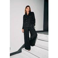 Finding Friday Women's Metallic Tweed Double Breasted Tailored Jacket in Black | Size: 12