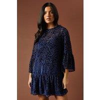 Oasis Women's Animal Print Velvet Mini Dress in Navy | Size: 12