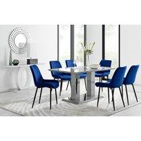 FurnitureboxUK Imperia 6 Grey Dining Table & 6 Pesaro Black Leg Chairs in Navy