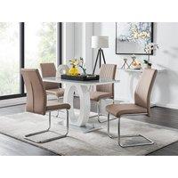 FurnitureboxUK Giovani Grey White Modern High Gloss & Glass Dining Table & 4 Lorenzo Chairs Set in Beige