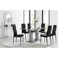 FurnitureboxUK Imperia 6 Grey Dining Table & 6 Velvet Milan Black Leg Chairs