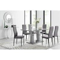 FurnitureboxUK Imperia 6 Grey Dining Table & 6 Velvet Milan Black Leg Chairs