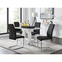 FurnitureboxUK Giovani Grey White Modern High Gloss & Glass Dining Table & 4 Lorenzo Chairs Set in Black