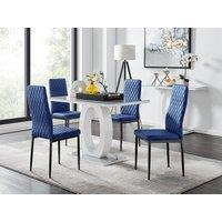 FurnitureboxUK Giovani 4 Grey Dining Table & 4 Velvet Milan Black Leg Chairs in Navy