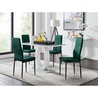 FurnitureboxUK Giovani 4 Grey Dining Table & 4 Velvet Milan Black Leg Chairs in Green