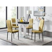 FurnitureboxUK Giovani 4 Grey Dining Table & 4 Velvet Milan Black Leg Chairs in Mustard