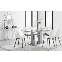 FurnitureboxUK Imperia 6 Grey Dining Table & 6 Corona Black Leg Chairs in Off-White