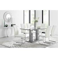 FurnitureboxUK Imperia Grey Modern High Gloss Dining Table & 6 Lorenzo Dining Chairs Set in Off-White