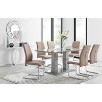 FurnitureboxUK Imperia Grey Modern High Gloss Dining Table & 6 Lorenzo Dining Chairs Set in Beige