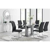 FurnitureboxUK Imperia Grey Modern High Gloss Dining Table & 6 Lorenzo Dining Chairs Set in Black