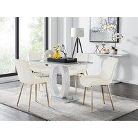 FurnitureboxUK Giovani 4 Grey Dining Table & 4 Pesaro Gold Leg Chairs in Cream