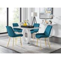 FurnitureboxUK Giovani 4 Grey Dining Table & 4 Pesaro Gold Leg Chairs in Blue