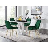 FurnitureboxUK Giovani 4 Grey Dining Table & 4 Pesaro Gold Leg Chairs in Green