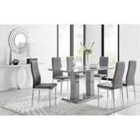 FurnitureboxUK Imperia 6 Grey Dining Table & 6 Velvet Milan Chairs