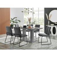 FurnitureboxUK Imperia High Gloss Grey Dining Table & 6 Halleyy Chairs in Dark Grey