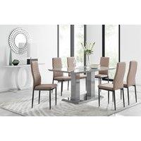 FurnitureboxUK Imperia 6 Grey Dining Table & 6 Milan Black Leg Chairs in Beige