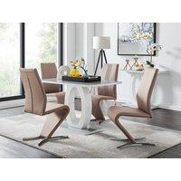 FurnitureboxUK Giovani Grey White Modern High Gloss & Glass Dining Table & 4 Willow Chairs Set in Beige