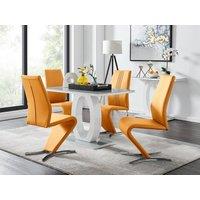 FurnitureboxUK Giovani Grey White Modern High Gloss & Glass Dining Table & 4 Willow Chairs Set in Mustard