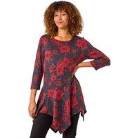 Roman Women's Floral Print Hanky Hem Tunic Top in Red | Size: 10