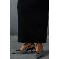 MissPap Women's Diamante Sling Back Pointed Heels in Silver | Size: 4