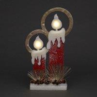 Shatchi 51Cm Christmas Pre Lit Twin Candles Battery Operated Glitter Foam Snow Covered Finish Table Decoration Red