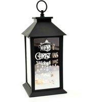 Shatchi Christmas LED Warm White Lantern Lamp Black PVC Frame with Designed & printed Christmas Theme