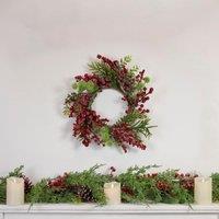 Shatchi Natural Looking Artificial Green Leaves & Berries Wreath Front Door Hanging Christmas Decorations Garland