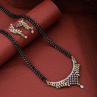 The Colourful Aura Women's Indian Nazaria Silver Zircon Mangalsutra Black Beads Earring & Necklace | Size: 18 inches