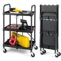 Costway 3-Tier Folding Storage Trolley Heavy Duty Tool Cart Rolling Storage Organizer in Black