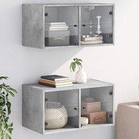 Berkfield Home Wall Cabinets with Glass Doors 2 pcs Concrete Grey 68.5x37x35 cm